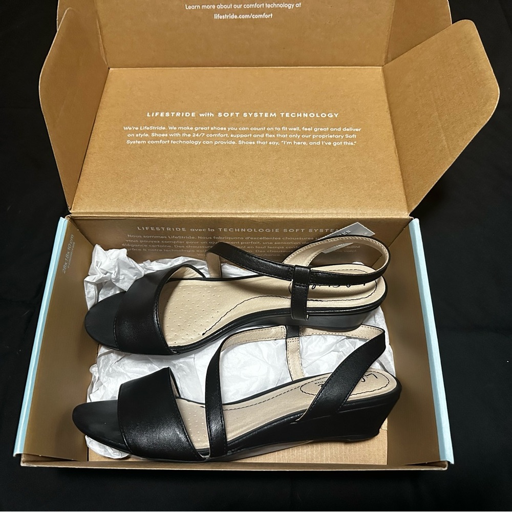 Life Stride Black Wedge Shoes with Sleek Strappy Design